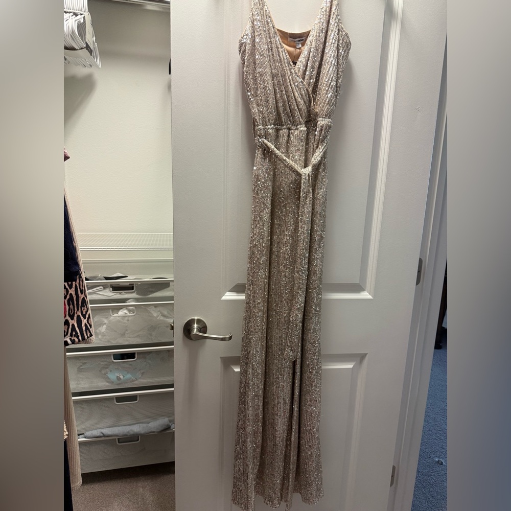 NWT Fashion Nova silver/sequin jumpsuit size M